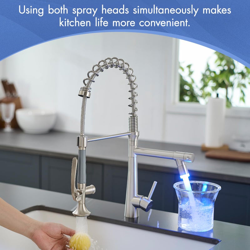 AIMADI Pull Down Kitchen Faucet with Sprayer,Commercial Single Handle Stainless Steel Brushed Nickel Kitchen Sink Faucet with LED Light - Image 2